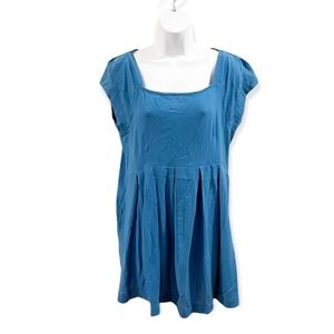 Free People Square Neck Cotton Short Sleeve Mini Dress Blue Size Small